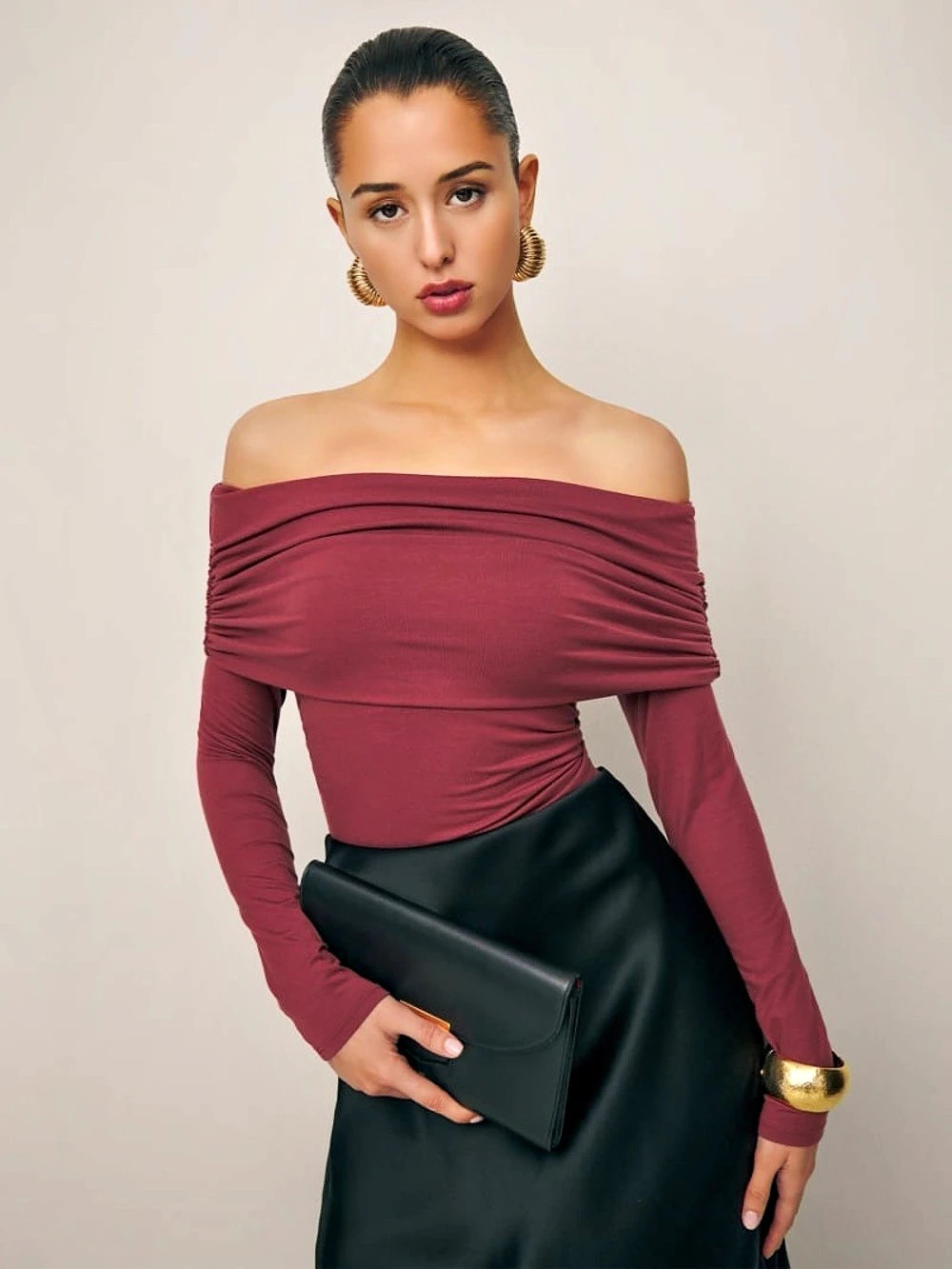 Reformation Florentina Knit Top Chianti Off Shoulder Ruched Women’s Small Vampy